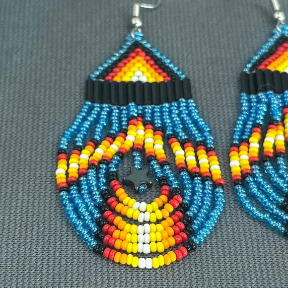 Tribal Earrings Seed Bead Handmade Multicolor Native American Boho Dangle 3” USA - Picture 10 of 15
